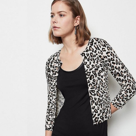Susan Bristol Sweaters - Susan Bristol Leopard Print Open Knit Cardigan